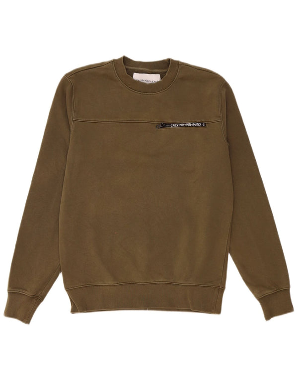 Calvin Klein Jeans Herre Grafisk Sweatshirt Jumper Small Khaki Bomuld