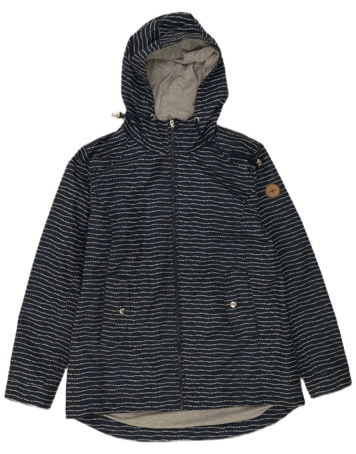 PACO Womens Hooded Rain Jacket UK 14 Large Navy Blue Striped Polyester