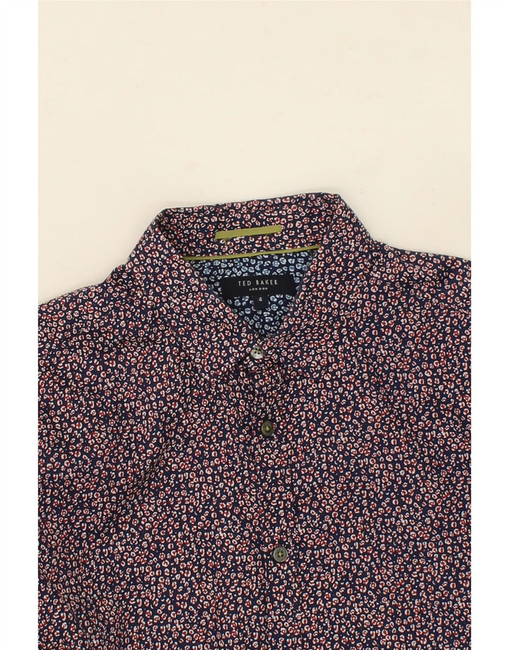 TED BAKER Mens Slim Shirt Size 4 Large Navy Blue Floral Cotton Vintage Ted Baker and Second-Hand Ted Baker from Messina Hembry 