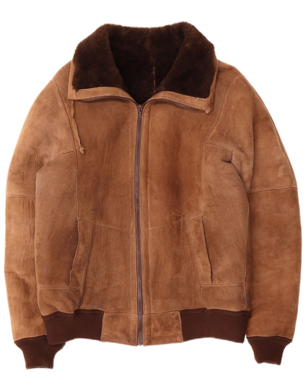 Vintage Herre Shearling Jacket IT 52 XL Brun Colourblock