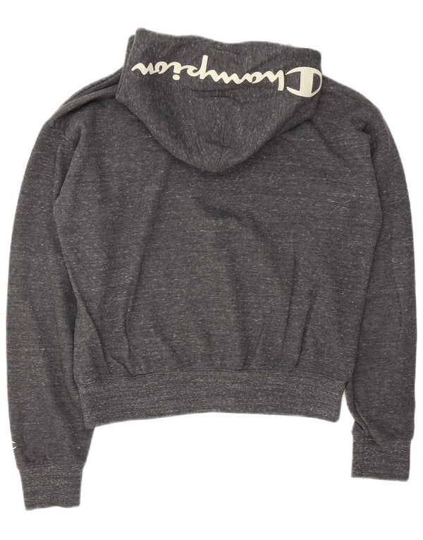 Champion Dame Grafisk Crop Hoodie Jumper UK 14 Mellemgrå Flecked Bomuld