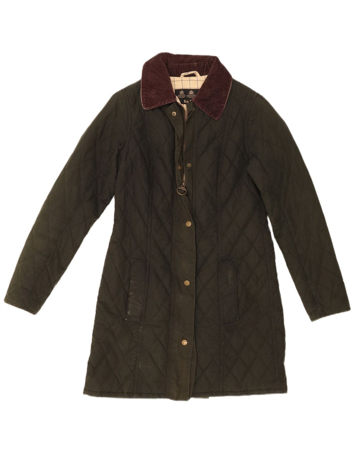 Barbour Dame Vokset Bomuld Quiltet Jakke UK 8 Lille Khaki Bomuld