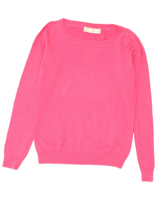 Zara Dame Boat Neck Jumper Sweater UK 12 Medium Pink Bomuld