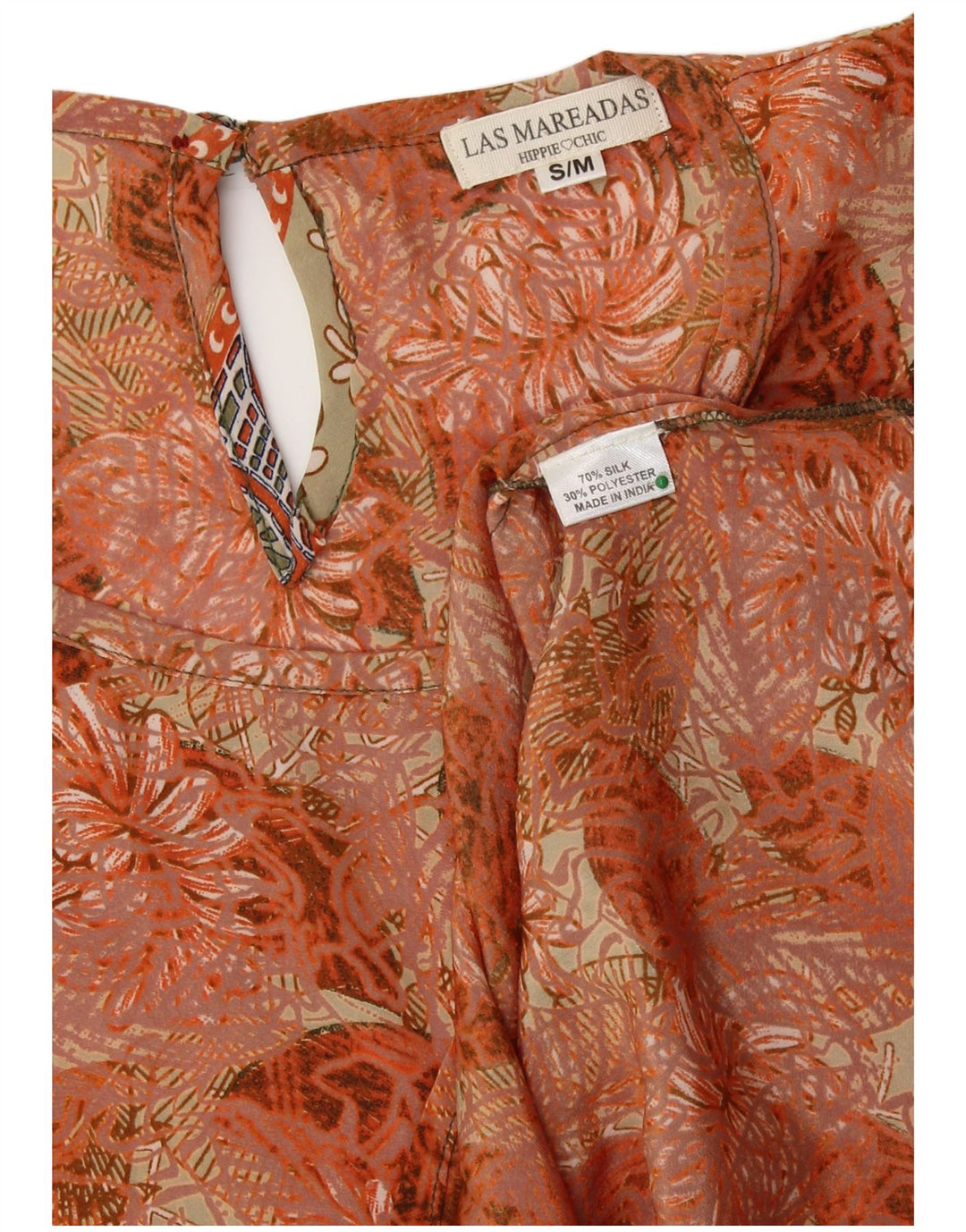 LAS MAREADAS Dame Oversized bluse Top UK 10 Small Orange Floral Silke