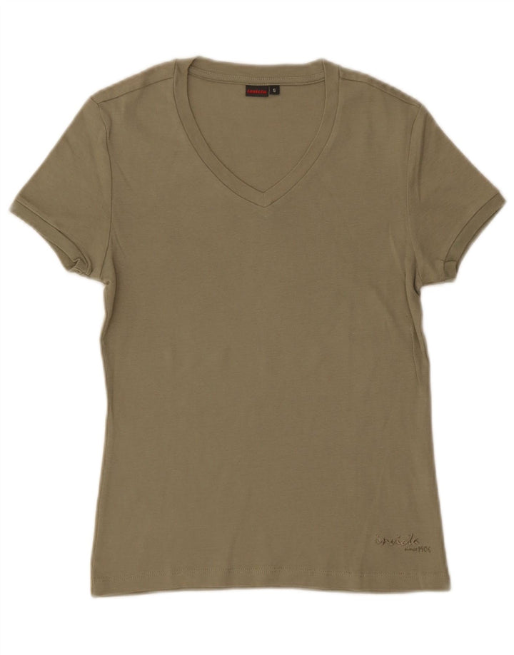 Invicta Dame T-Shirt Top UK 8 Small Khaki Bomuld