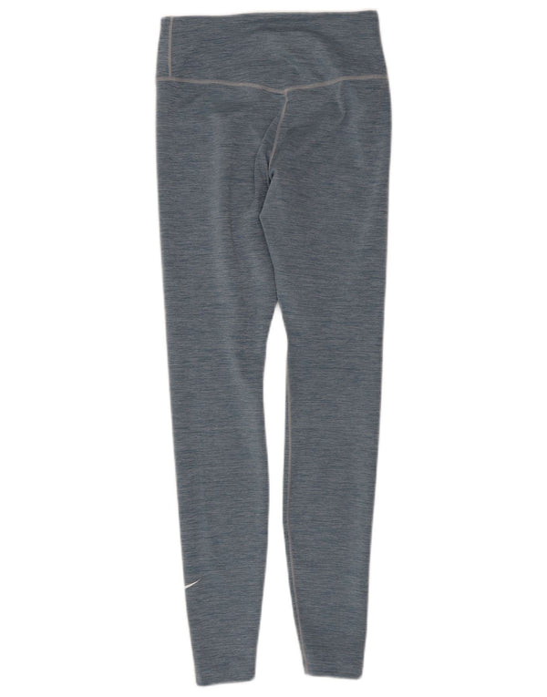 Nike Dame Dri Fit Leggings UK 8 Small Blue Flecked