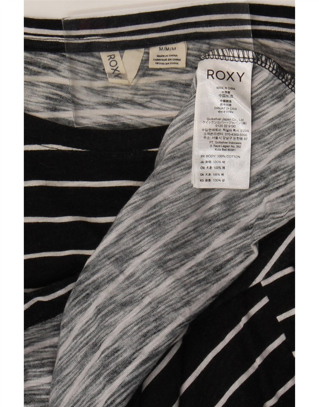 Roxy Dame Langærmet T-Shirt Kjole UK 14 Medium Sort Stribet Bomuld