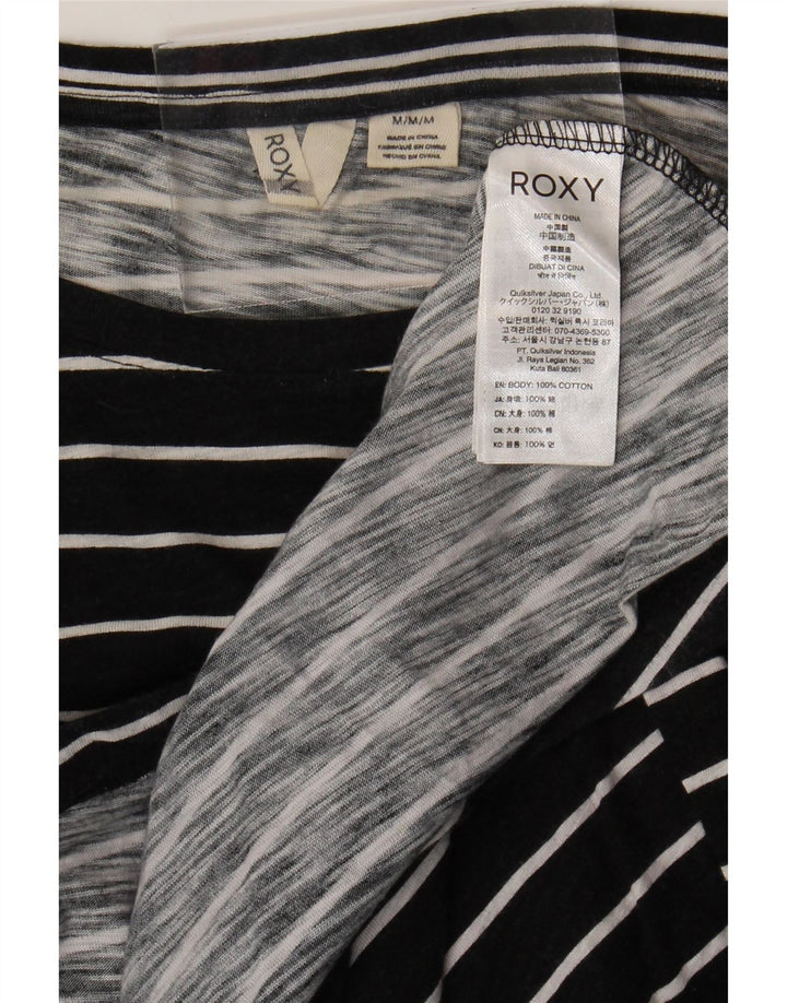 Roxy Dame Langærmet T-Shirt Kjole UK 14 Medium Sort Stribet Bomuld