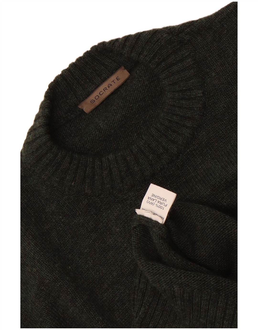 Vintage sweater med rund hals til mænd Medium Khaki Wool