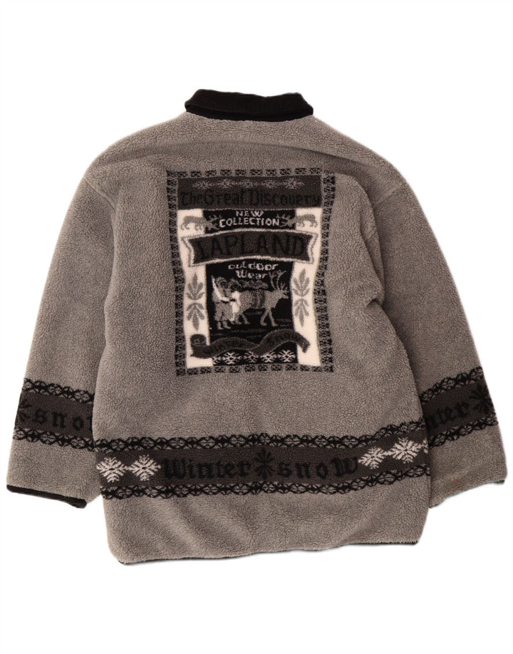 VINTAGE Herre grafisk vendbar fleecejakke UK 38 Medium Grey Fair Isle