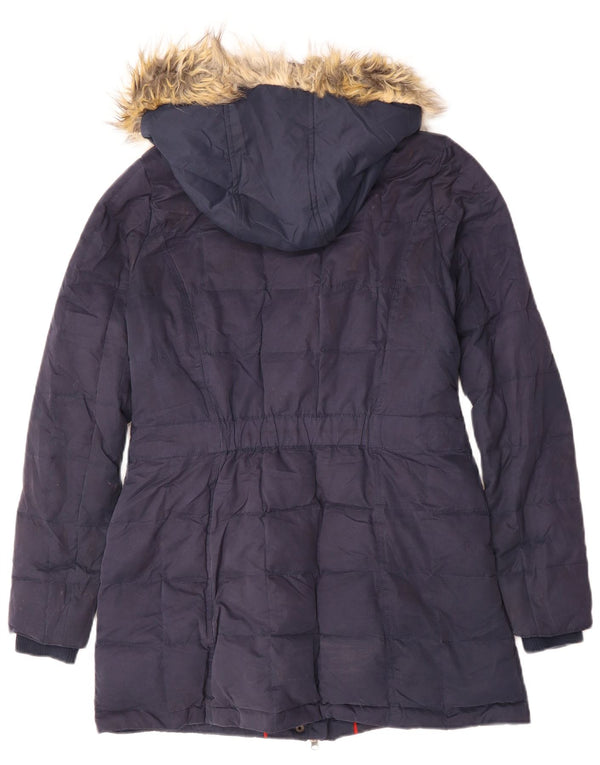 Fat Face Dame Hooded Parka Jacket UK 12 Medium Navy Blue Polyester Winter