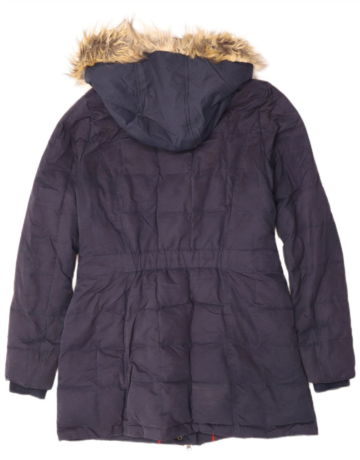 Fat Face Dame Hooded Parka Jacket UK 12 Medium Navy Blue Polyester Winter