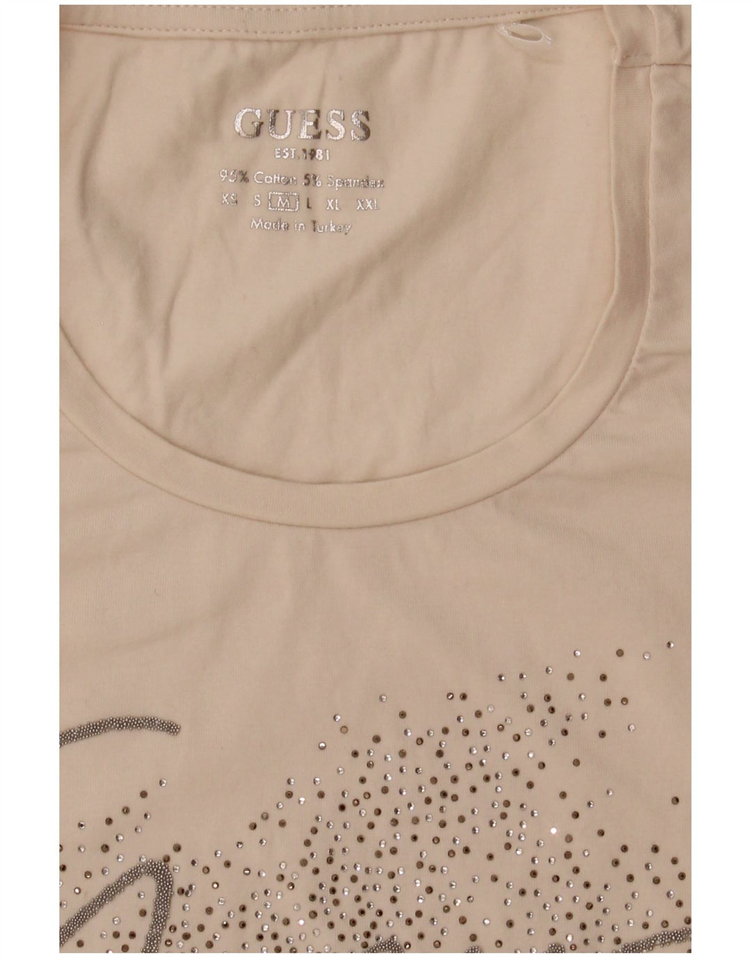 Guess Grafisk T-shirt top til kvinder UK 12 Medium hvid bomuld