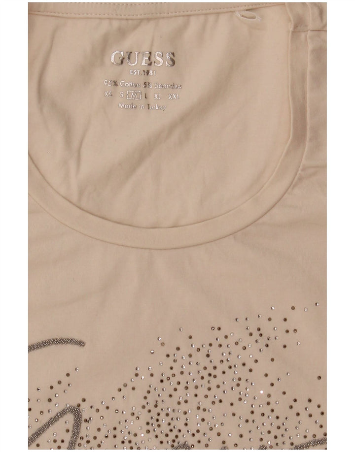 Guess Grafisk T-shirt top til kvinder UK 12 Medium hvid bomuld