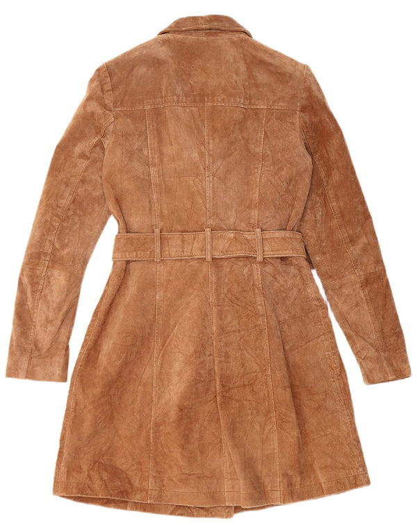 Mango Dame Ruskind Overfrakke UK 12 Medium Brun Læder