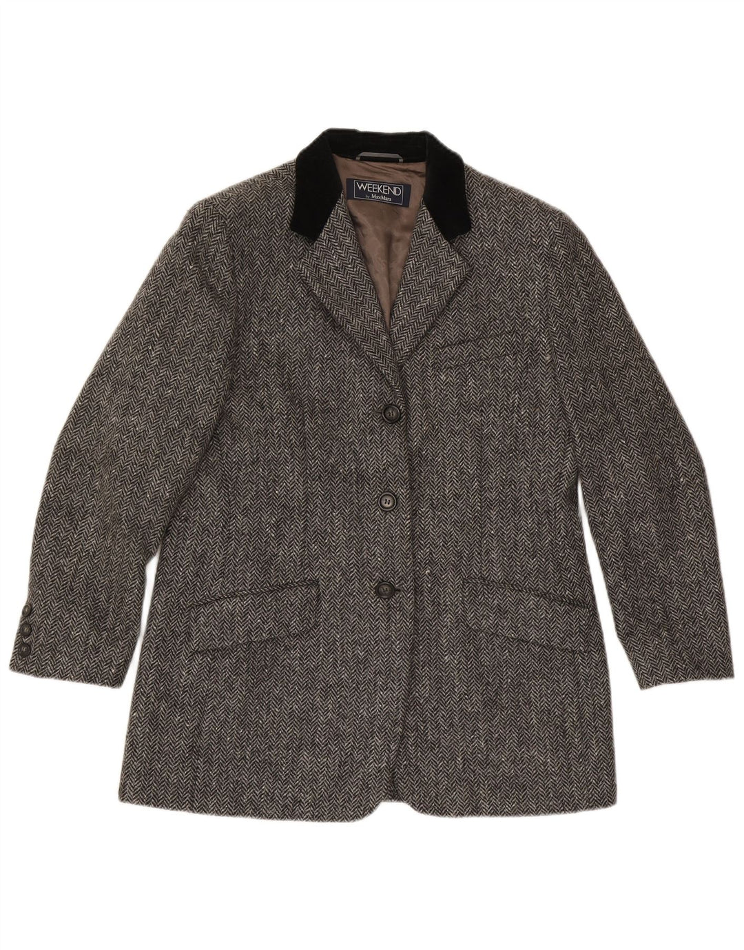 Max Mara Dame Weekend 3 Button Blazer Jacket UK 16 Large Grey Herringbone