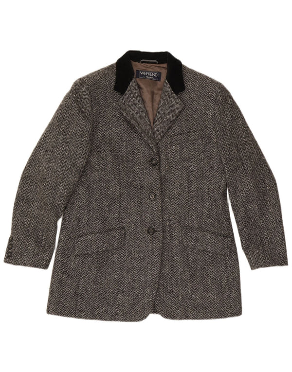 Max Mara Dame Weekend 3 Button Blazer Jacket UK 16 Large Grey Herringbone