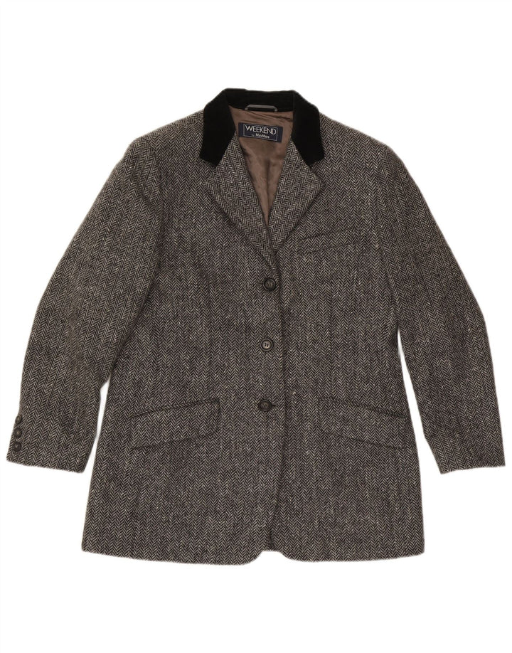 Max Mara Dame Weekend 3 Button Blazer Jacket UK 16 Large Grey Herringbone