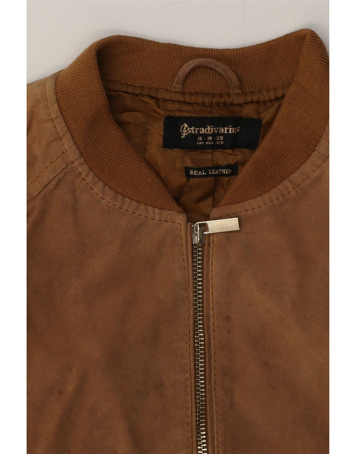 STRADIVARIUS Ruskind Bomber Jacket UK 14 Medium Beige Læder