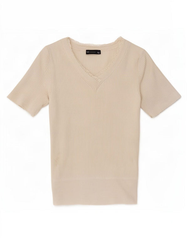 Marks & Spencer T-shirt top til kvinder DK 8 Lille råhvid akryl