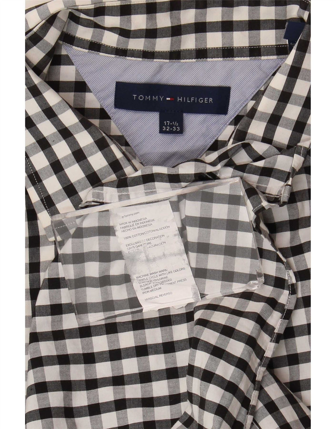 Tommy Hilfiger Herreskjorte Størrelse 17 1/2 XL Sort Gingham Bomuld