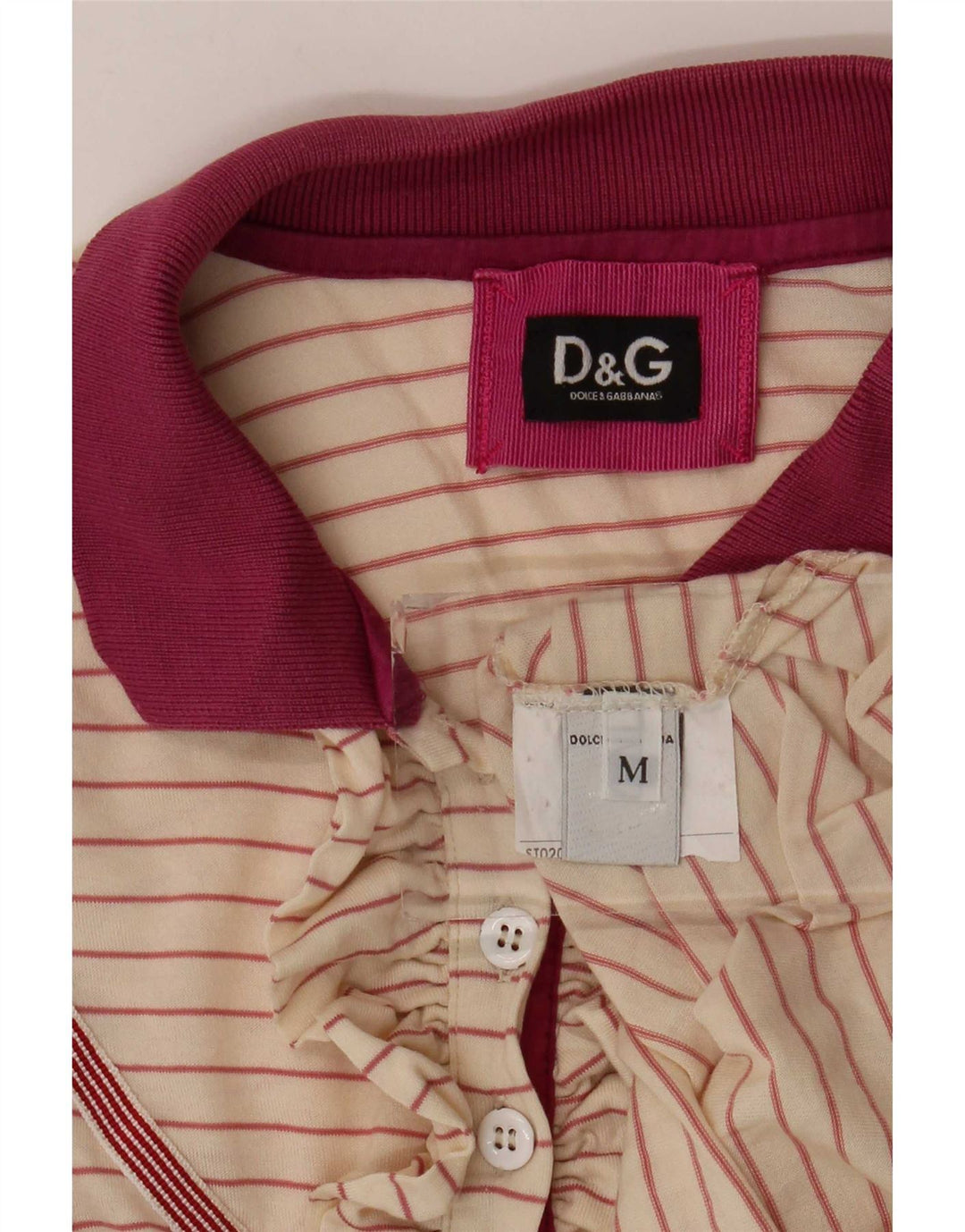 Dolce & Gabbana Dame Polo Shirt UK 12 Medium Beige Pinstripe