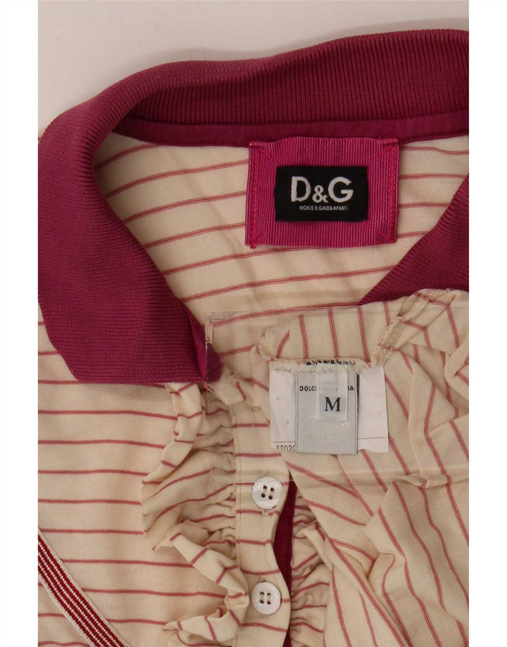Dolce & Gabbana Dame Polo Shirt UK 12 Medium Beige Pinstripe