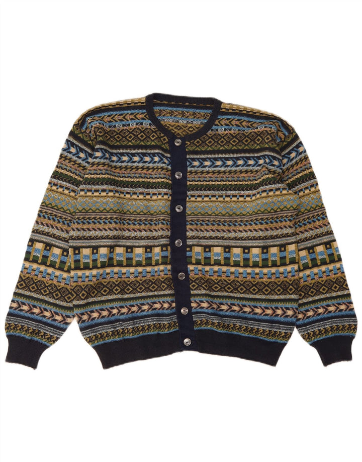 Vintage Dame Cardigan Sweater UK 16 Stor Flerfarvet Geometrisk