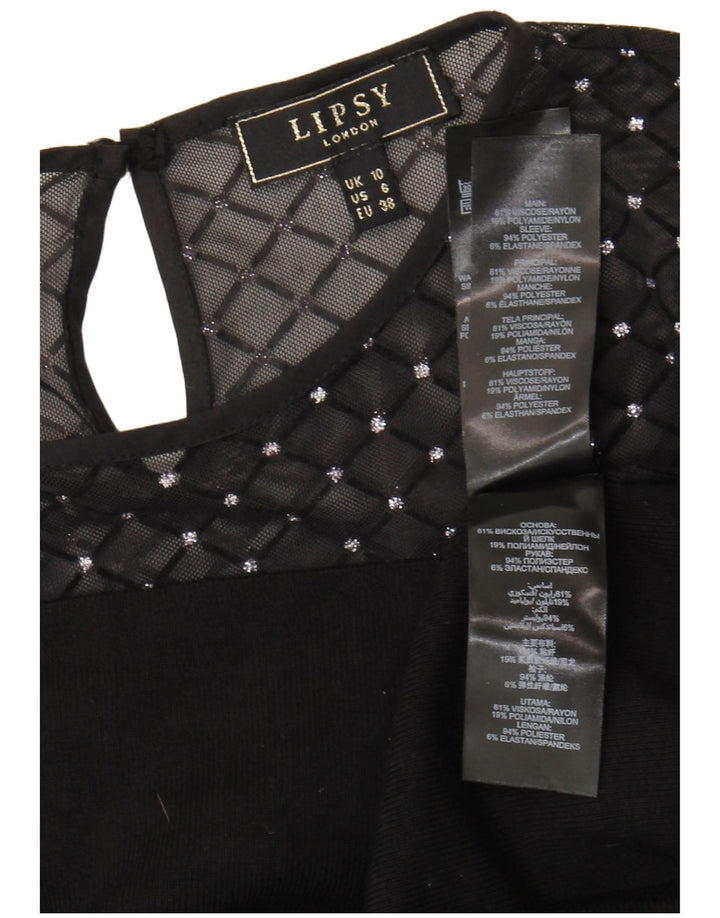 Lipsy Dame Langærmet Bluse Top UK 10 Small Black Viscose