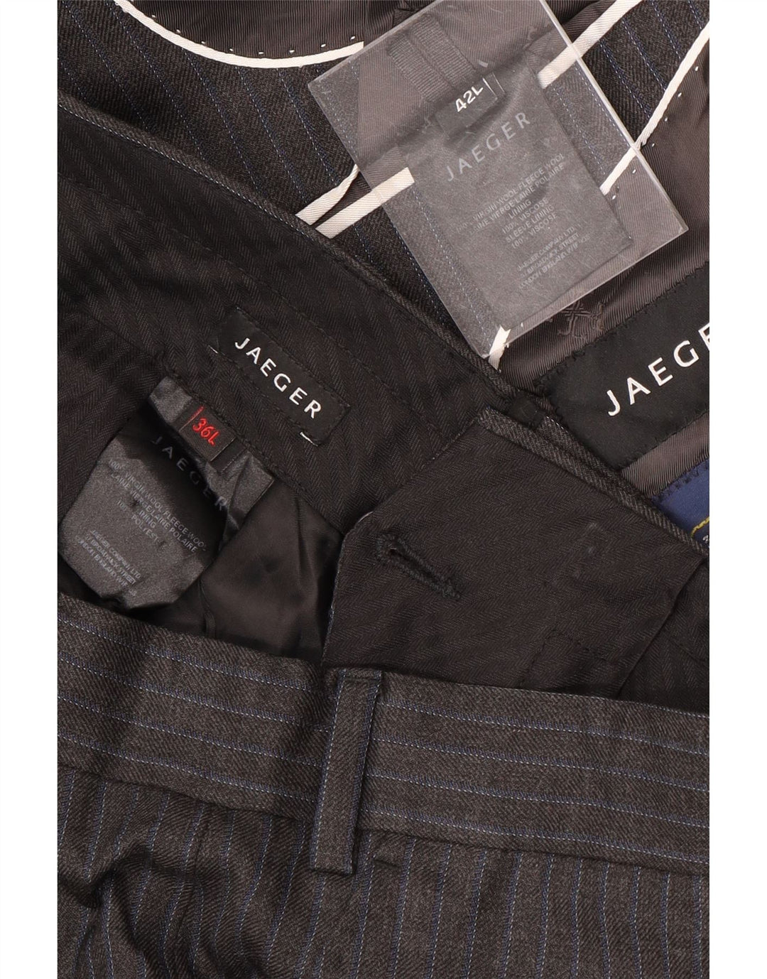 Jaeger Herre 2-knap 2-delt jakkesæt UK 42 XL W36 L34 Grey Pinstripe Classic