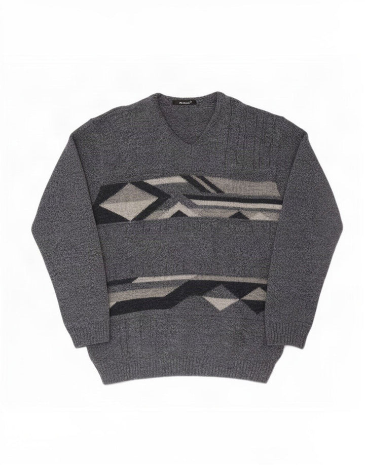 St. Bernard Herre V-hals sweater stor blå geometrisk akryl