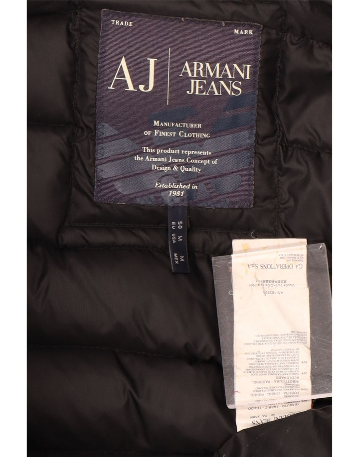 ARMANI JEANS Dame hættepolstret jakke UK 14 Medium Sort Polyamid