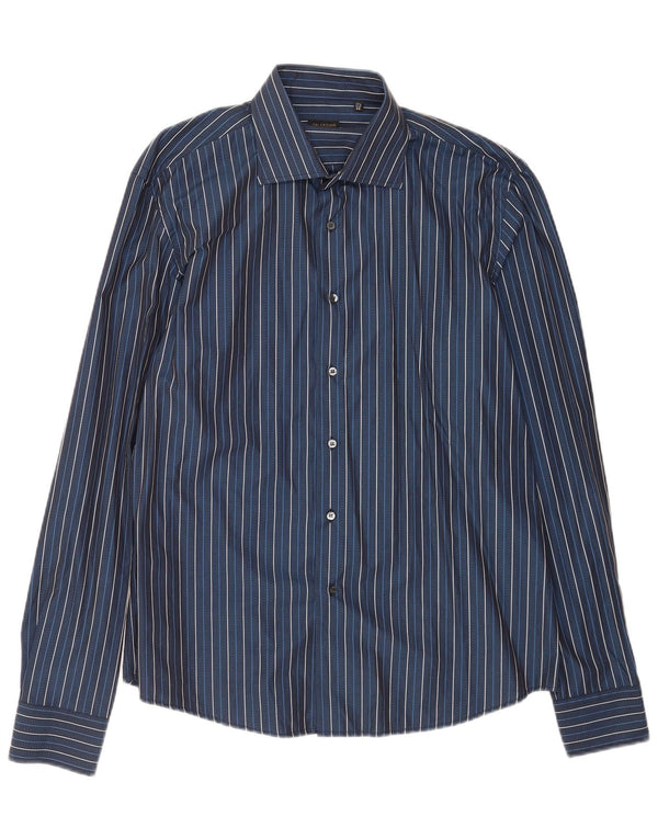 Valentino Herre Inter Fit skjorte str. 17 1/2 44 XL Marineblå nålestribet bomuld