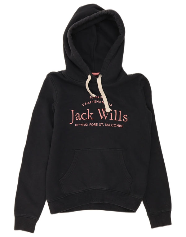 Jack Wills Grafisk Oversized Hoodie Jumper til kvinder UK 4 XS Sort Bomuld