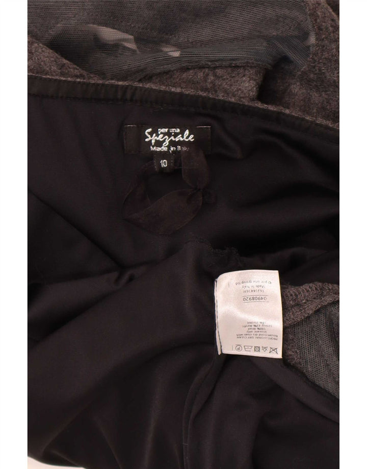 Per Una Dame Asymmetrisk Nederdel UK 10 Small W27 Grey Floral Wool