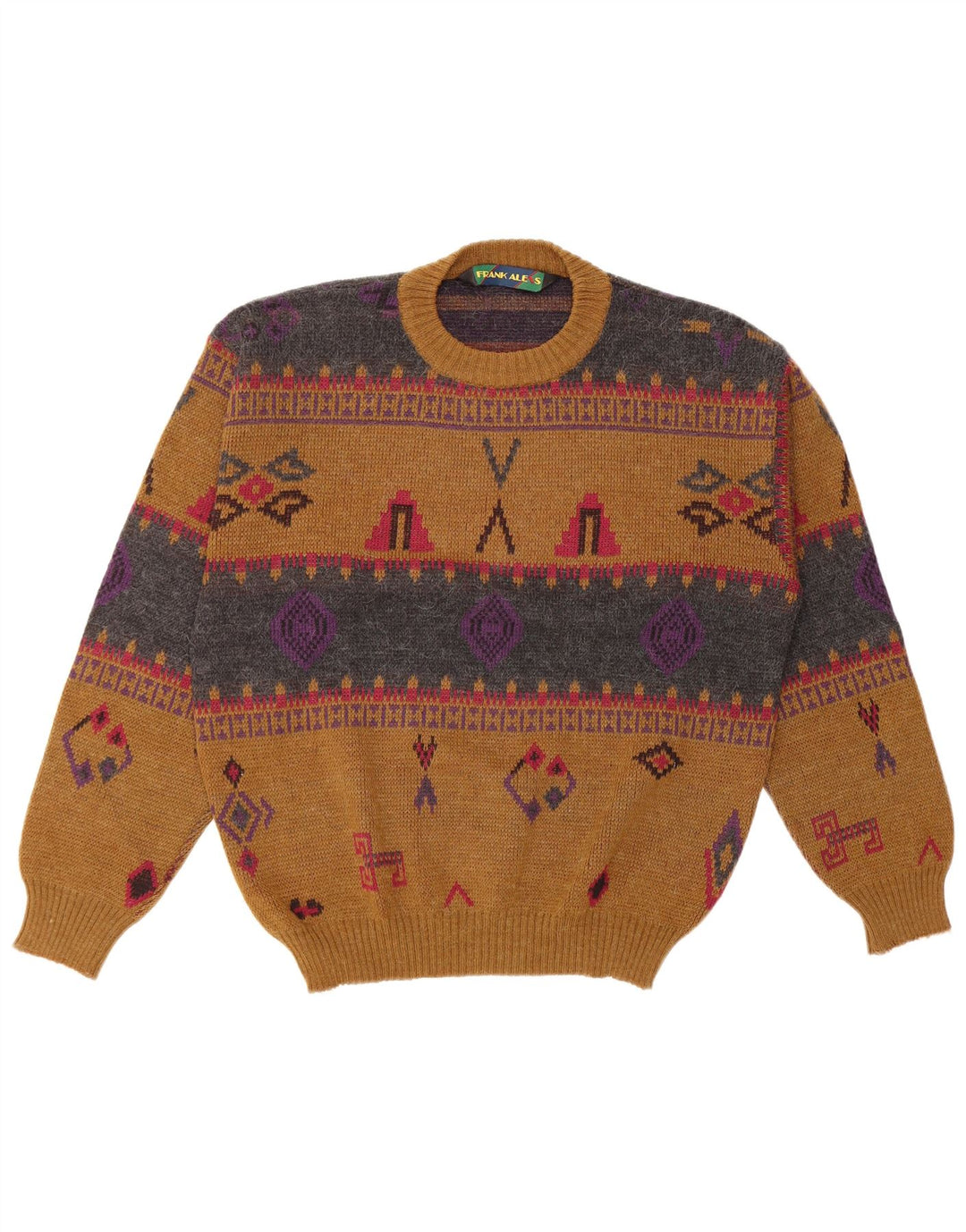 FRANK ALEXS Herre Crew Neck sweater IT 48 Medium Brun Geometrisk