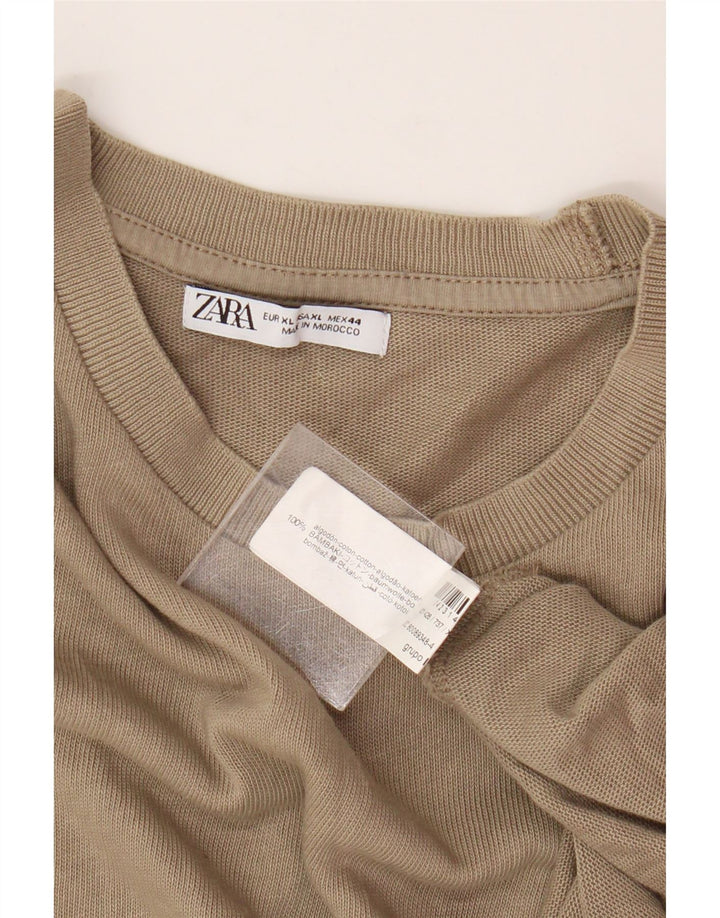 Zara Herre T-Shirt Top XL Beige Bomuld