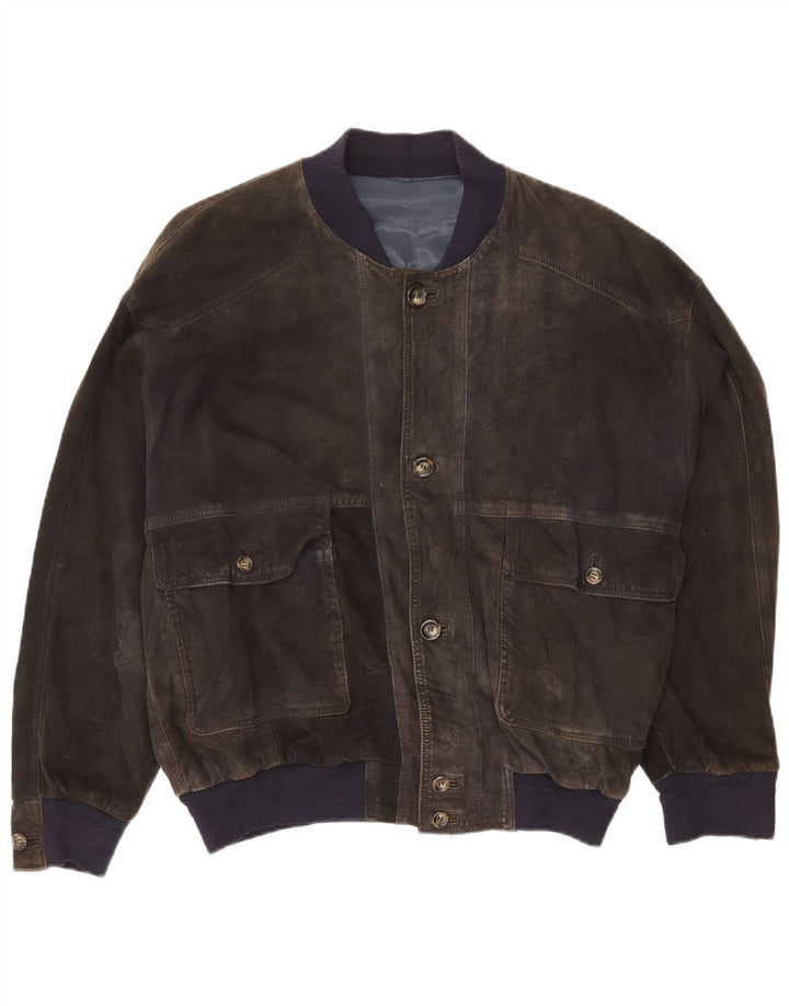 Vintage herre ruskind bomberjakke UK 42 XL grå læder
