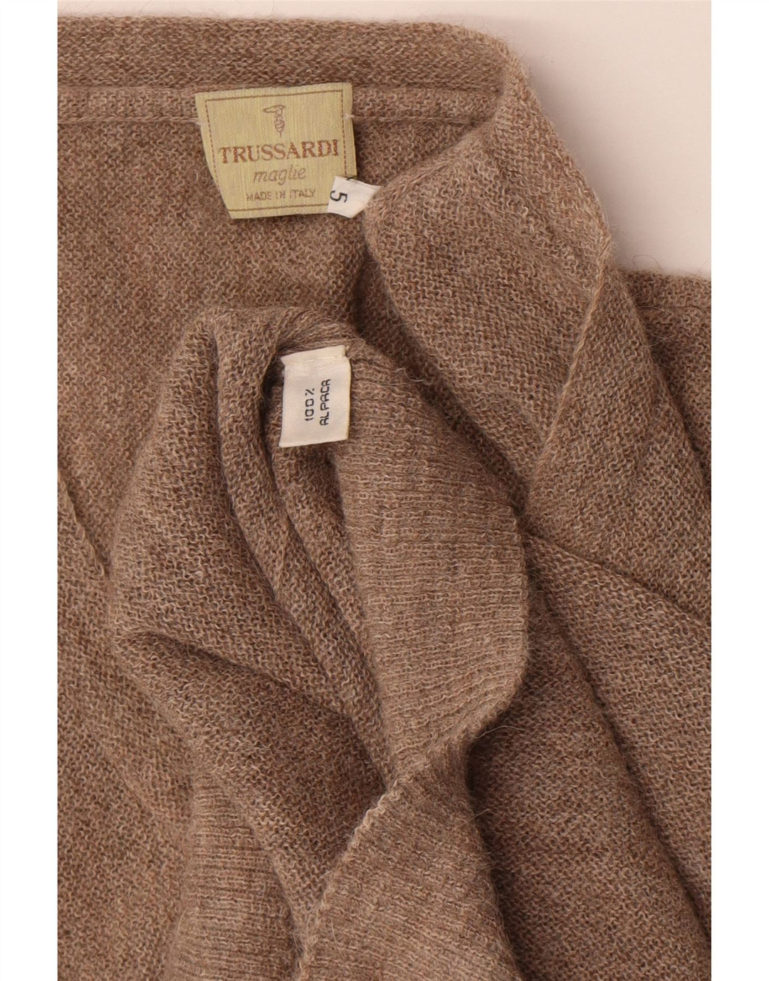 Trussardi Herre V-hals sweater XL Brun Alpaca uld