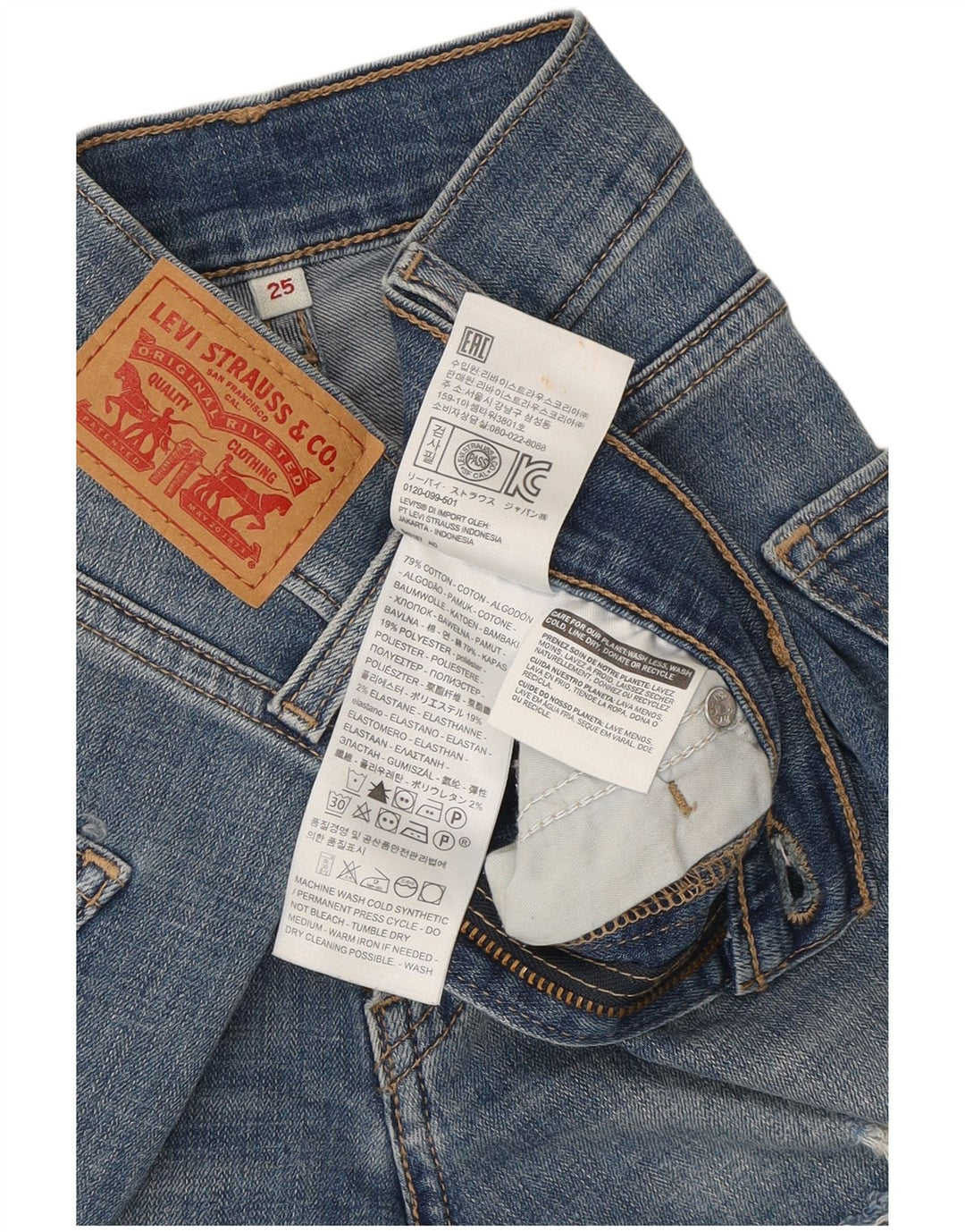 Levi's Distressed denimshorts til kvinder W25 XS blå bomuld