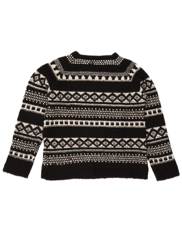 Zara Girls Boat Neck Jumper Sweater 11-12 Years Black Fair Isle