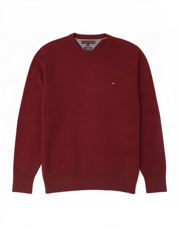 Tommy Hilfiger Mens Crew Neck Jumper Sweater Medium Maroon Cotton