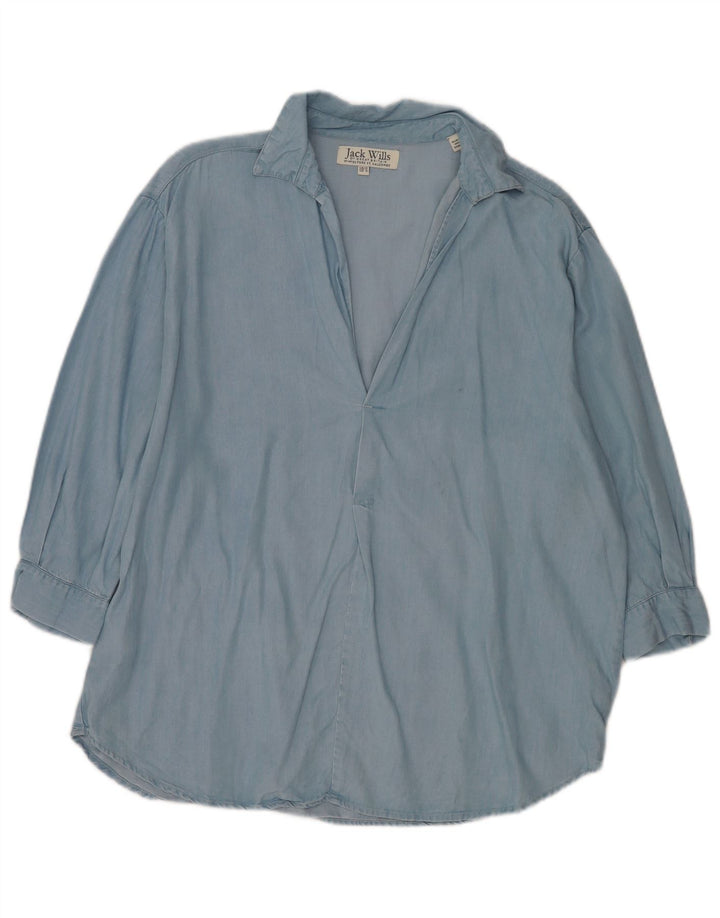 Jack Wills Dame 3/4 ærmet oversized pullover skjorte UK 12 Medium Blue