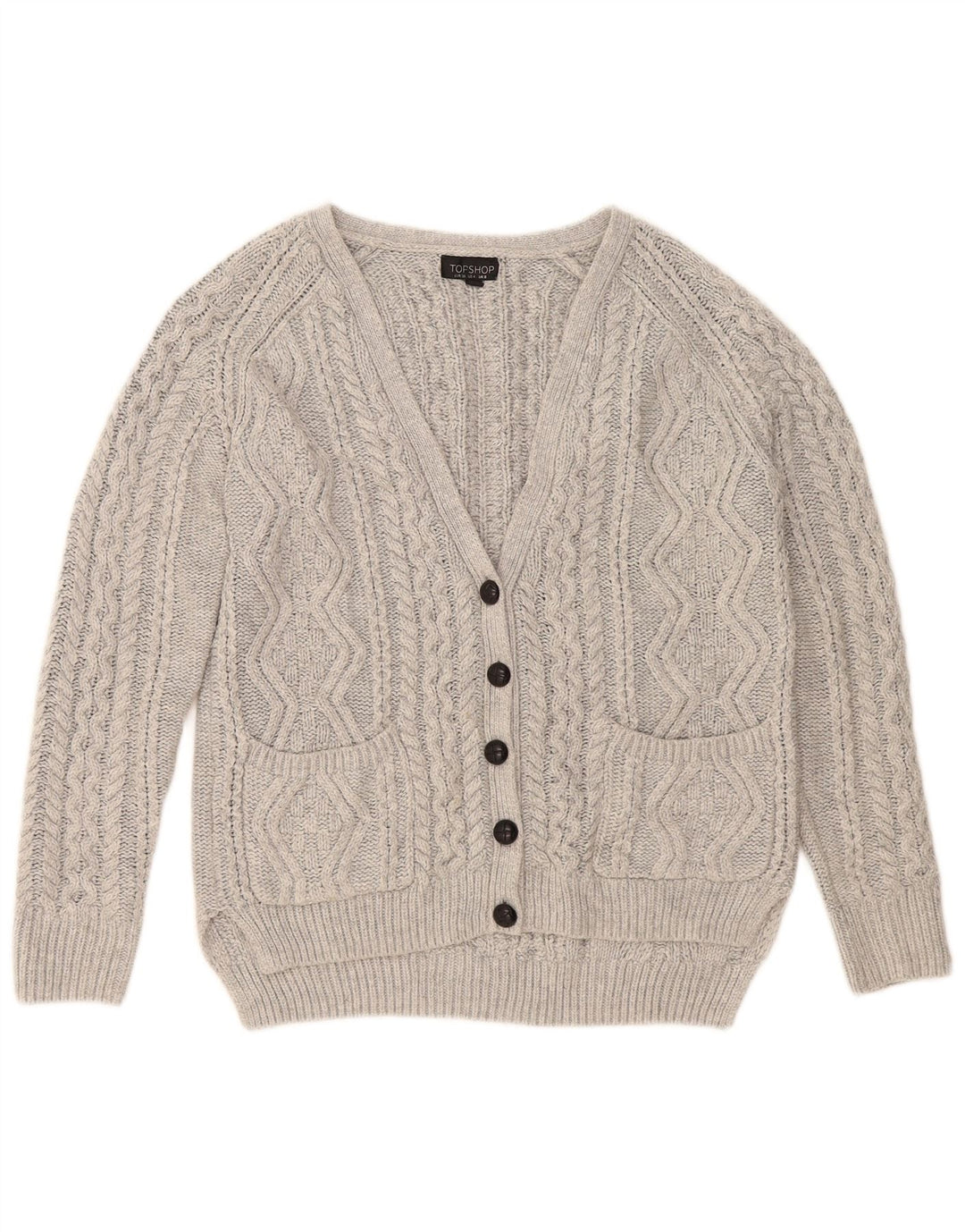 Topshop Dame Oversized Cardigan Sweater UK 8 Small Grå Akryl