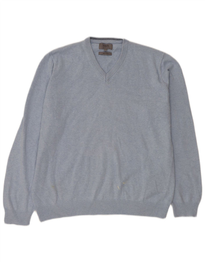 Marks & Spencer Herre V-hals sweater Stor blå bomuld