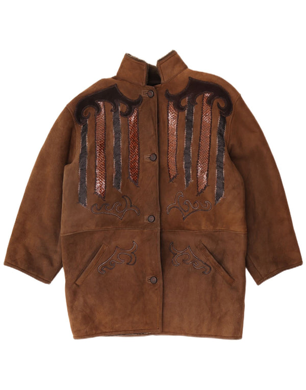 Vintage Dame Trachten Shearling Coat EU 44 XL Brown Animal Print