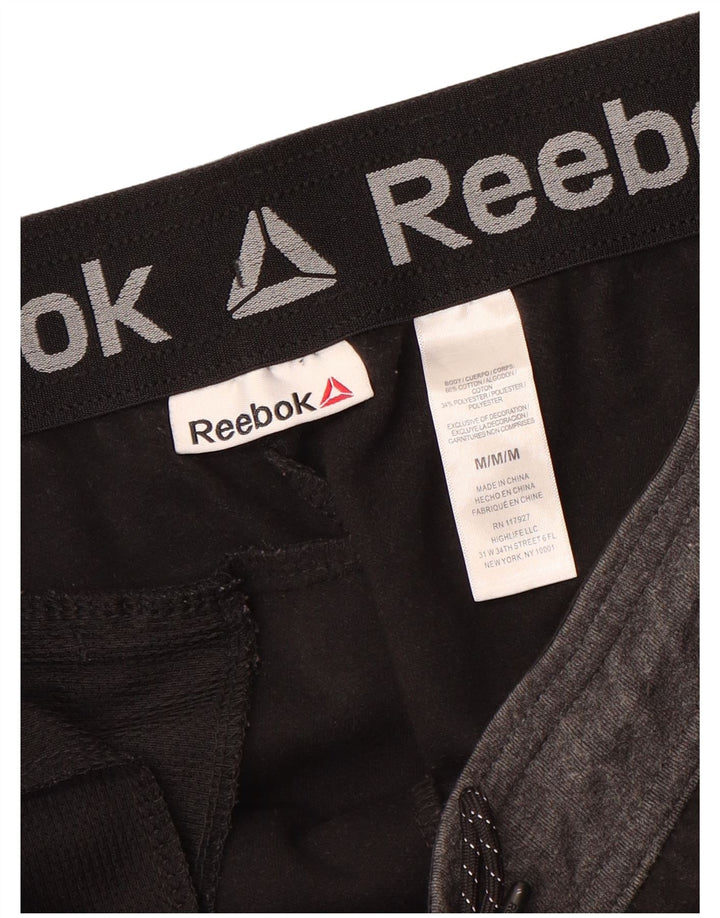 REEBOK Mens Tracksuit Trousers Joggers Medium Black Colourblock Cotton