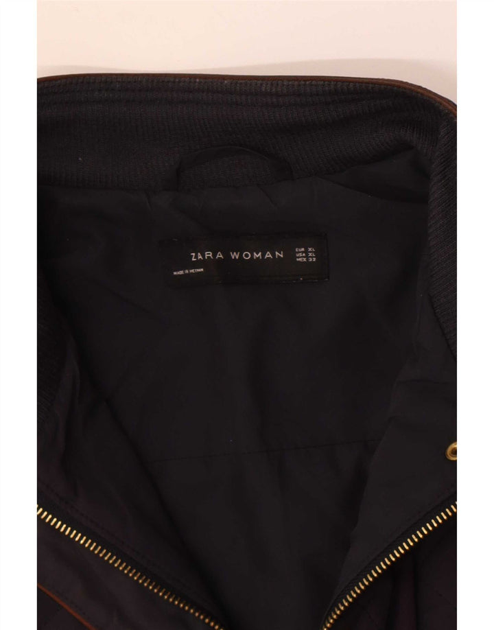 Zara Quiltet jakke til kvinder UK 18 XL Marineblå