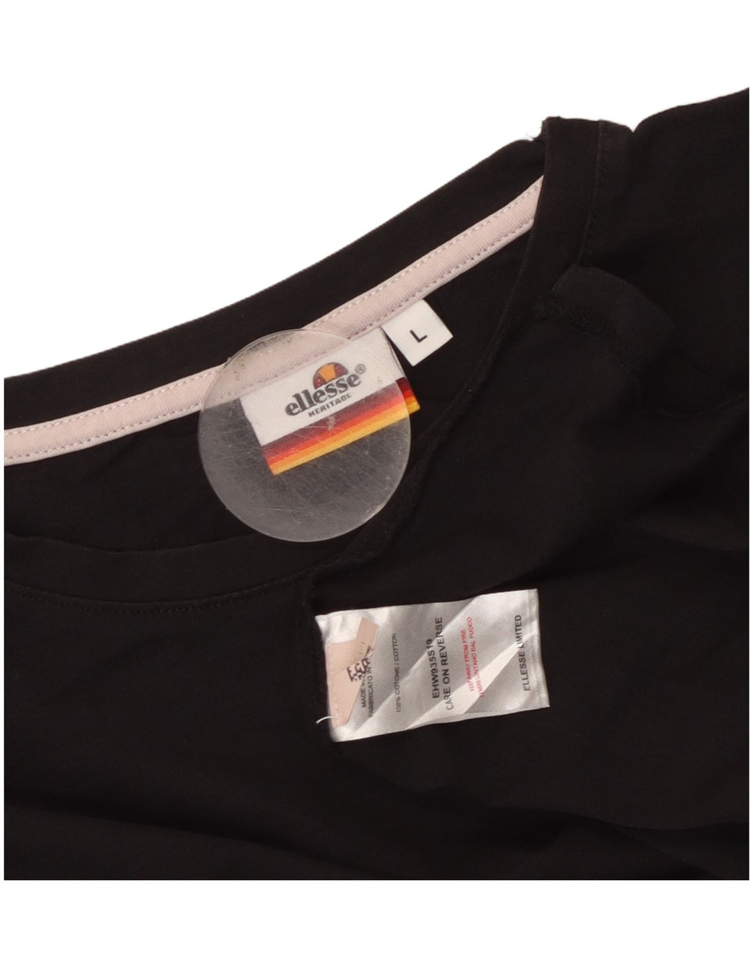 ELLESSE Heritage T-Shirt Top UK 14 Stor Sort Bomuld