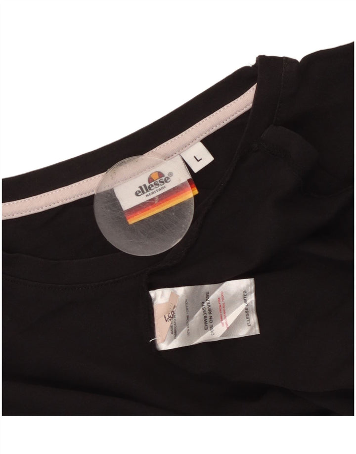 ELLESSE Heritage T-Shirt Top UK 14 Stor Sort Bomuld